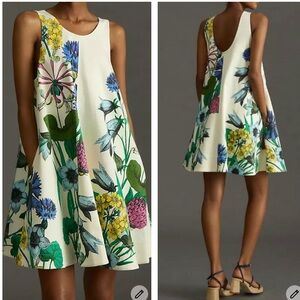 Anthropologie The Keiko Mini Swing Dress by Maeve Size XL Floral Print Pockets